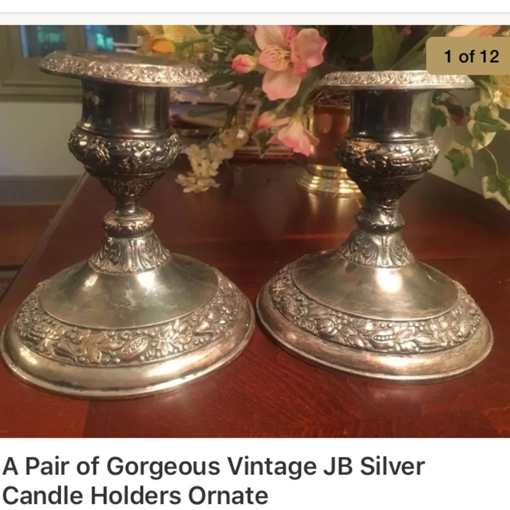 2 Gorgeous Vintage JB Silver Candle Holders Ornate